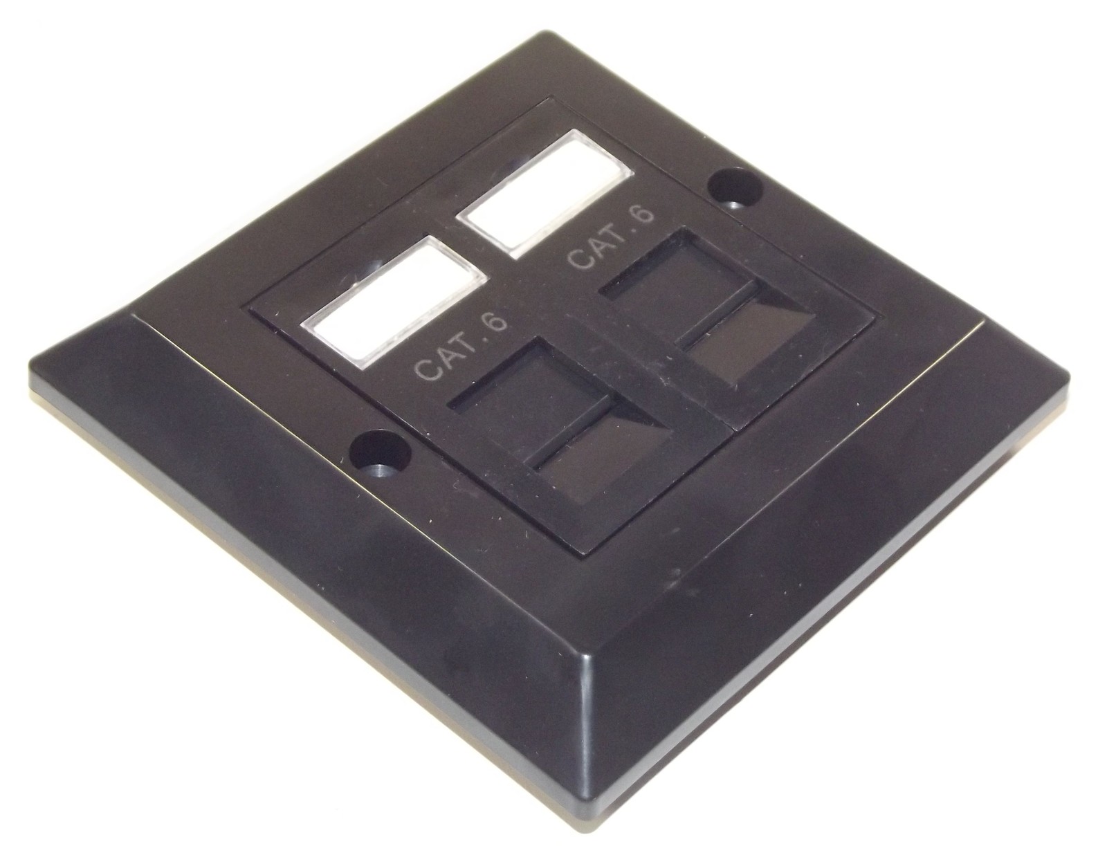 BLACK BEVELLED Cat6 RJ45 Double Face Plate (Ethernet Network 1 gang wall socket)