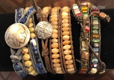 Unisex Leather Wrap Glass Crystal Beaded Bracelet Buffalo Indian Boho Travel Art
