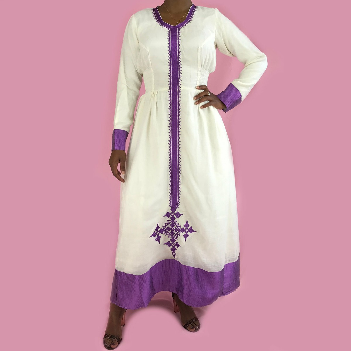 open lace back dress Corset Ethiopian Dress| Pink Habesha KemiS