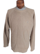 TIMBERLAND Men's Beige Wool Ribbed Sleeve Crewneck Sweater Size Medium