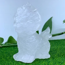 349G Natural clear quartz white crystal Kylin Figurine Crystal Healing Quartz