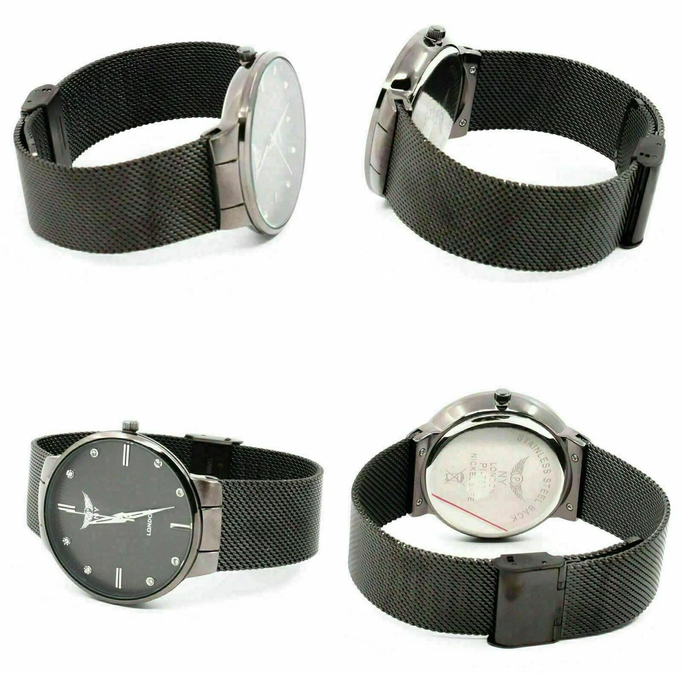 Reloj de vestir retro de malla milanesa de acero inoxidable para hombre esfera redonda impermeable regalo Foto 3 de 4