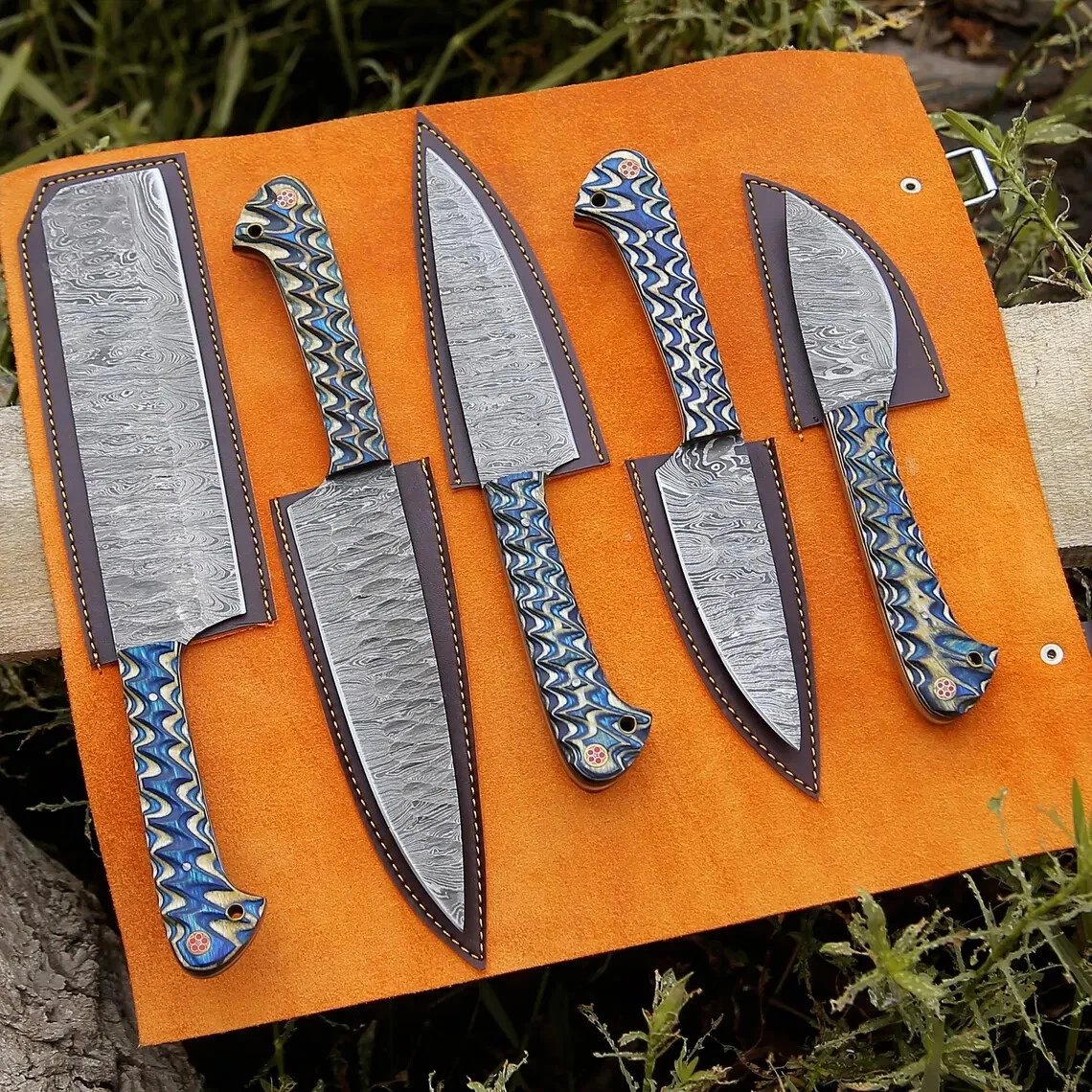 Handmade Damascus Steel 5 PCS Chef Knife set Professional Kitchen Knives