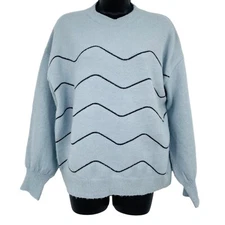 FRNCH Women's Nisa Wave Sweater Size S Metallic Blue Balloon Sleeves