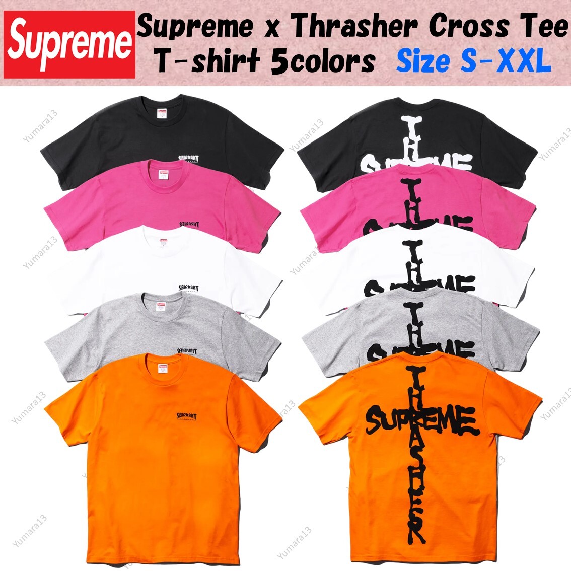 Supreme x Thrasher Cross Tee T-shirt 5colors FW24 Size S-XXL Supreme x Thrasher Cross Tee T-shirt 5colors FW24 Size S-XXL