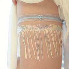 Blue Bridal Garter Belt Set Crystal Sequin Tassel Trim Wedding Accessory Costume