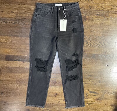 Flying Monkey Jeans Womens Size 28 Black Label Black Distressed Frayed - NWT