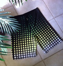Burnside Board Shorts Mens Size 34 Green Checks Plaid Beach Surf Swim Trunks