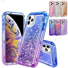 For iPhone 14 13 12 Bling Liquid Glitter Case Girl Cute Phone Shockproof Cover