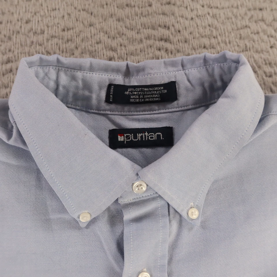 Camisa Oxford De Colección Para Hombre 2XL 18 18.5 Azul Mezcla Algodón Abotonada Manga Corta Foto 4 de 4