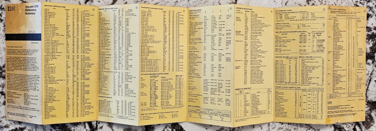 IBM System 370 Reference Summary Card - Fourth Edition Nov 1976