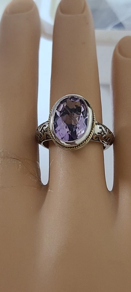 Oval Shape Amethyst Ring By Phillip Gavriel Designer 18k Gold N Silver Size 7 Foto 3 de 4