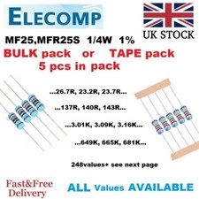 1/4W Metal film PRECISION resistors 1% E96 allValue 402R-127K 5pcs/Pack UK stock