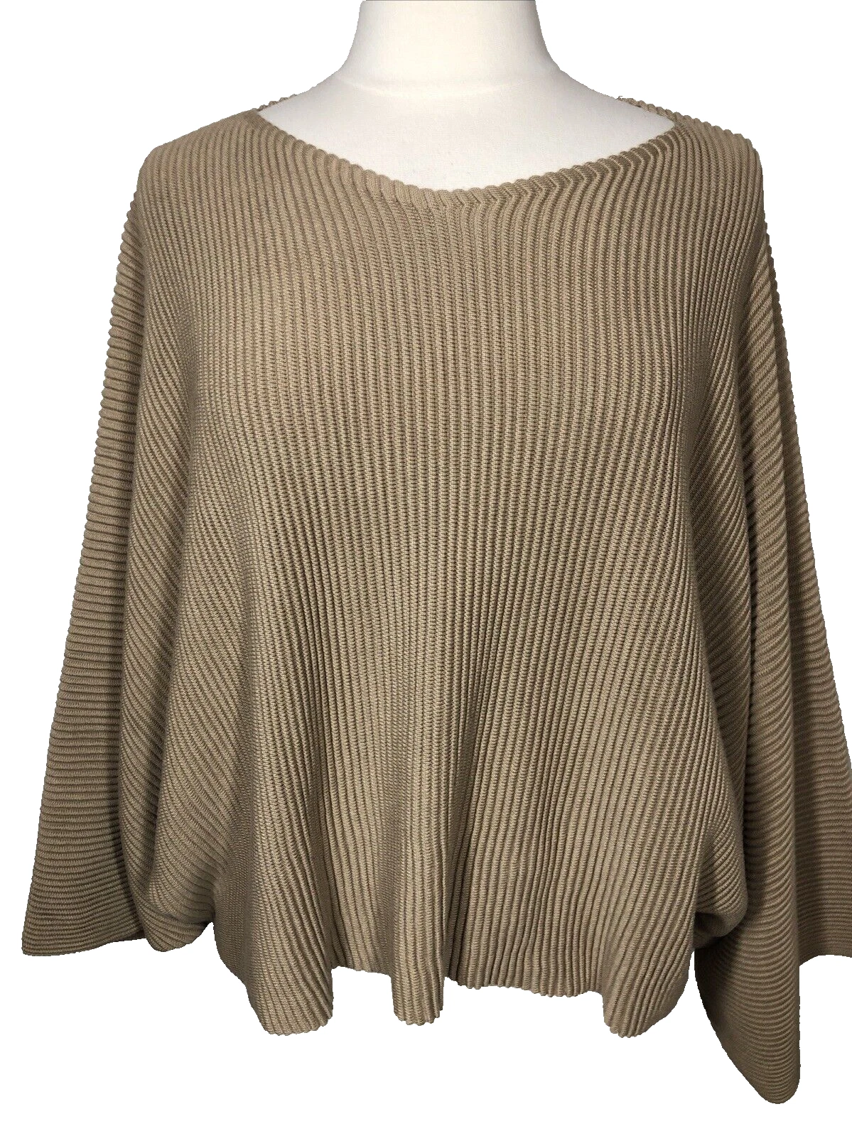 Marla Wynne Womens XL Plus Crop Poncho Sweater Batwing Dolman Tan