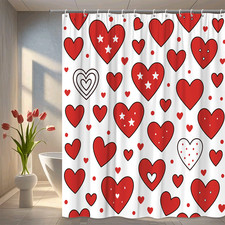 Fun Red Heart Shower Curtain for Kids and Valentine's Day
