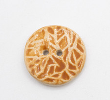 Handmade 1.3" Round Honey Brown Textured Ceramic Button - Signed Studio Pottery