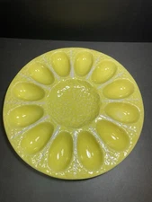 Vntg 10.5” Portugal Majolica Secla Yellow Cabbage Devil Egg Plate Serving Dish