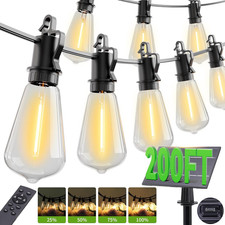200Ft Solar LED String Lights with Dimmable Vintage Edison Bulbs for Outdoors