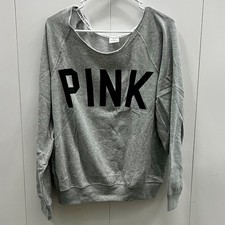 Victoria's Secret PINK Cut Round Neck Logo Sweatshirt Color Gray Size L