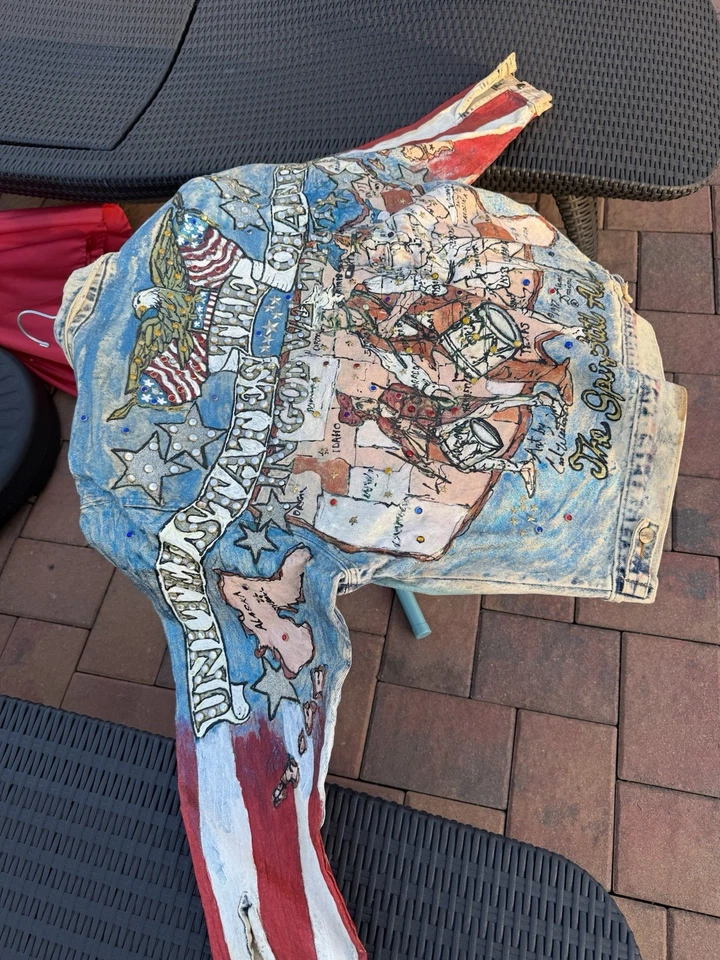 Chaqueta de Cuero Tony Alamo EE. UU. Estados Unidos Patriótico Estrás De Colección Única en Su Clase Foto 2 de 4