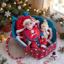 BABESIDE 8Pcs Christmas Reborn Baby Doll Clothes Set with Bassinet for 17–22Inch