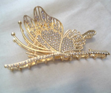 Golden Butterfly White Rhinestone Hair Claw Clip