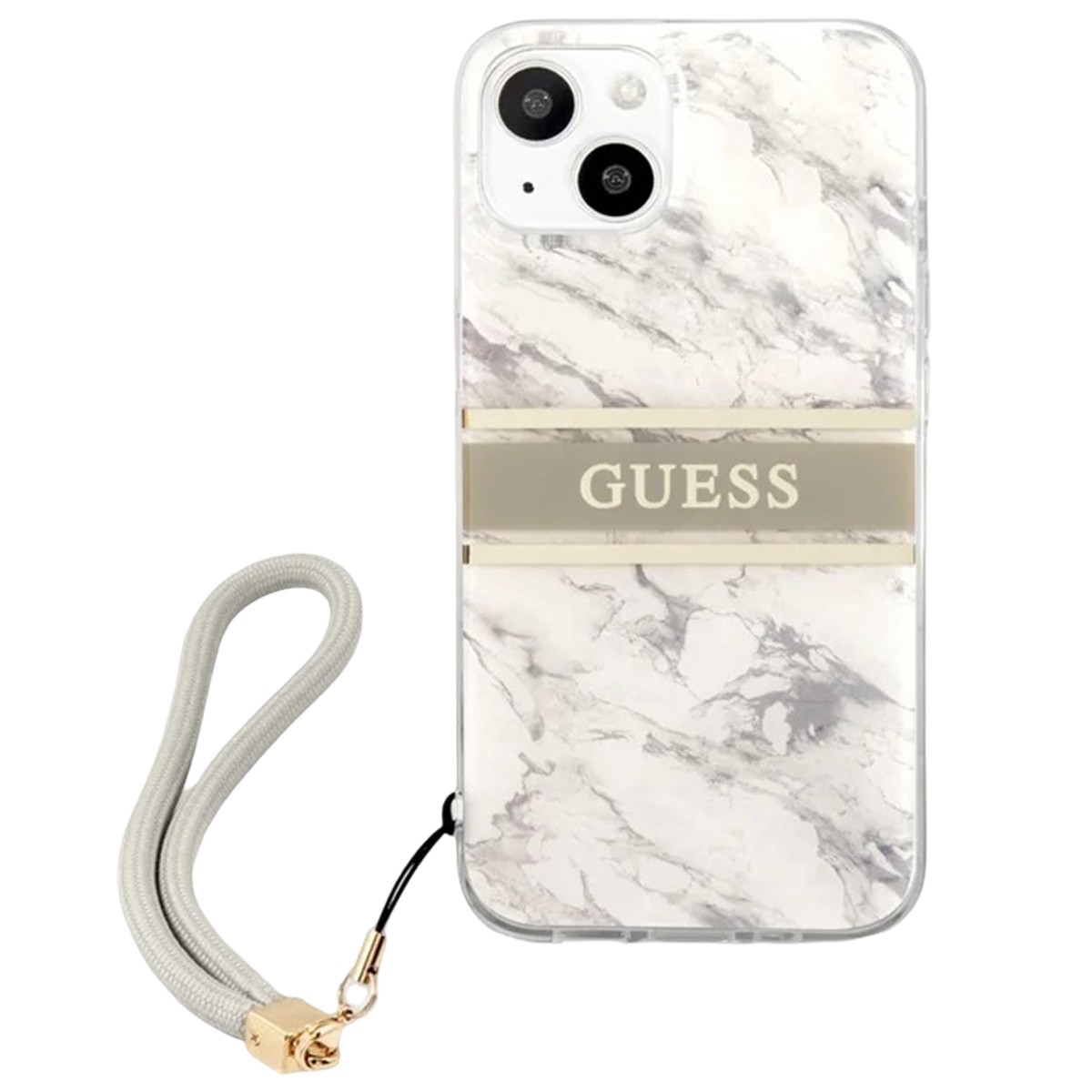Coque iPhone 13 Mini Guess Marble Strap Gris idéale pour le quotidien