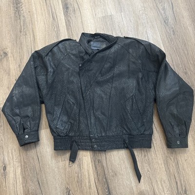 GROUND ZERO VTG Black Genuine Leather Jacket Sz M Bomber Grunge