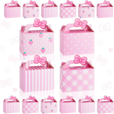 Marspark 24 Pcs Kitty Party Favor Pink Bow Tie Gift Boxes Cartoon Cat Happy Birt
