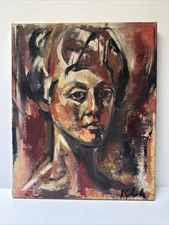 MID CENTURY PAINTING EXPRESSIONISM PORTRAIT PRETTY WOMAN FEMALE BARBARA KLARK