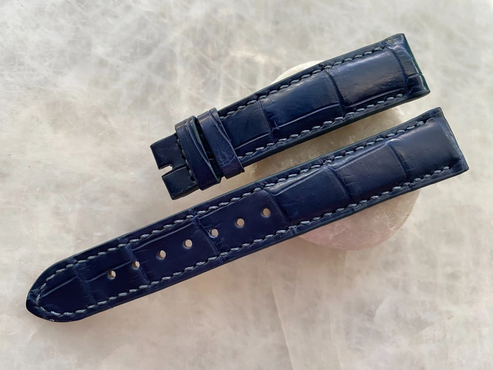 18mm/16mm Navy Blue Alligator Crocodile Print Leather Watch Strap Band