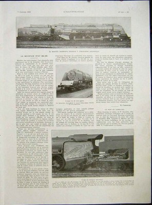 Original alter Vintage Druck Eisenbahn Zug Lok Berg Französisch 1933 20.