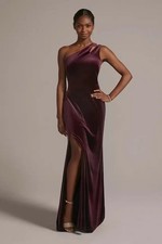 David's Bridal DB Studio Wine Velvet Sleeveless Bridesmaid Dress Sz 14 WBM2798V1