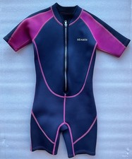 Seaskin Shortie Wetsuit Navy, Magenta Size Girls 6Y Front Zip