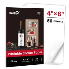 Koala 4x6 Inch Glossy Sticker Paper for Inkjet and Laser Printer, 50 Sheets W...
