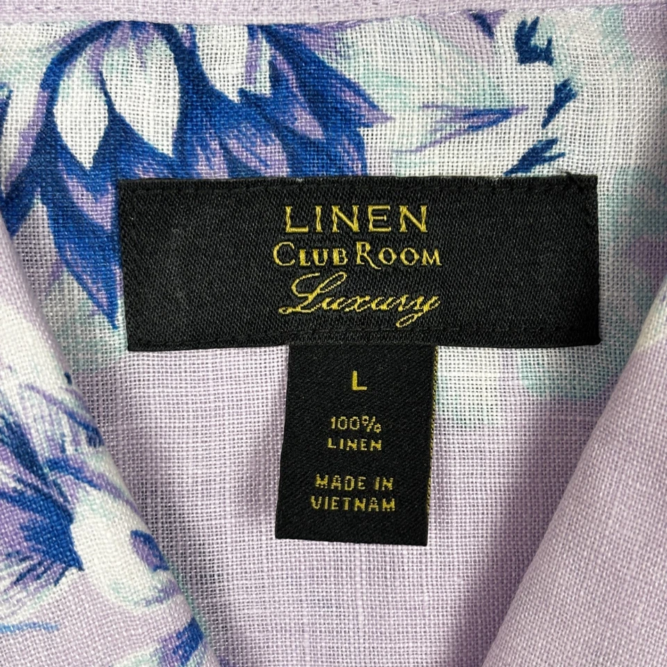 Camisa Club Room Lujo 100% Lino Para Hombre L Púrpura Floral Manga Larga Con Botones Foto 3 de 4