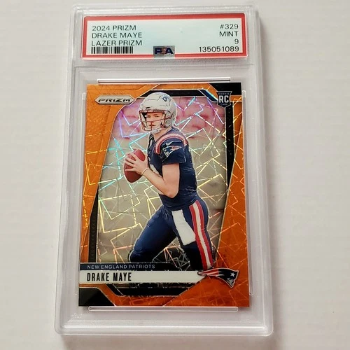 Drake Maye RC 2024 Panini Prizm Lazer Orange PSA 9 MINT