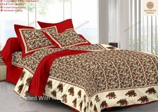Rajasthani Jaipuri Printed Cotton Double Bed Sheet With 2 Pillow Cover 90x108