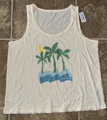 Old Navy Ivory Tropical Print Graphic Tee Top Tank Women's Size XL NWT New