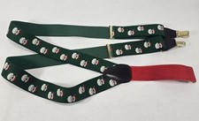 Vintage Christmas Suspenders Green Red Elastic Clip on Santa Claus Red Hat