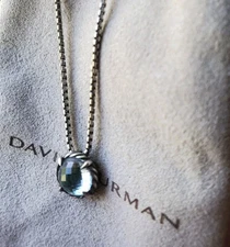Authentic David Yurman women's blue topaz and sterling silver pendant necklace