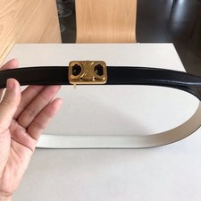 Celine Gold Logo Reversible Black / White Leather Belt, Size 85