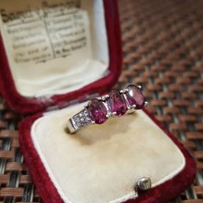 Sterling Silver Trilogy Ring Pink Garnet & Zircon Jewellery UK Size N.5 / EU 55