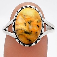 Natural Honey Dendritic Opal 925 Sterling Silver Ring s.9.5 Jewelry R-1074