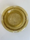 Vtg Anchor Hocking Yellow Glass Cigar Ashtray Lotus Tulip Flower MCM Heavy