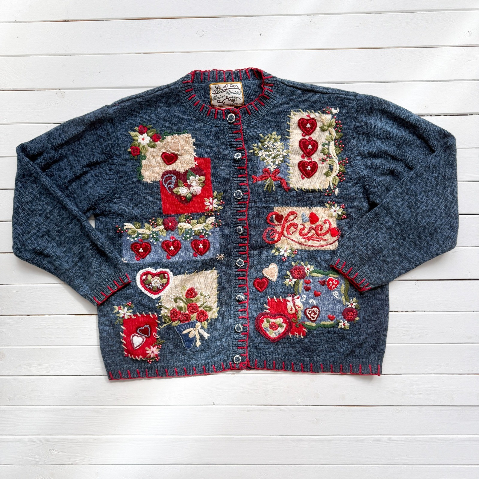 vtg Heirloom Collectibles Valentine's heart love cardigan sweater