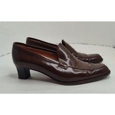 Ralph Lauren 2 inch Heeled Leather Slip On Loafer Shoes Shiny Brown Size 8