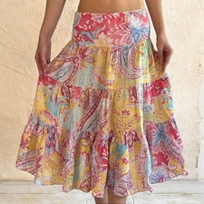 NWOT Ralph Lauren Paisley Floral 100 Linen Tiered Midi Skirt Sz M Half Sun