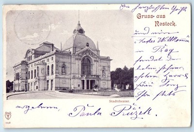Mecklenburg-Vorpommern Germany Postcard Greetings from Rostock City Theater 1898