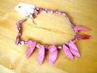 BRIGHT PINKISH RED SHELL LEAF TRIBAL LOOK SILVER TONE NECKLACE EARRING SET-15.5" — photo 1